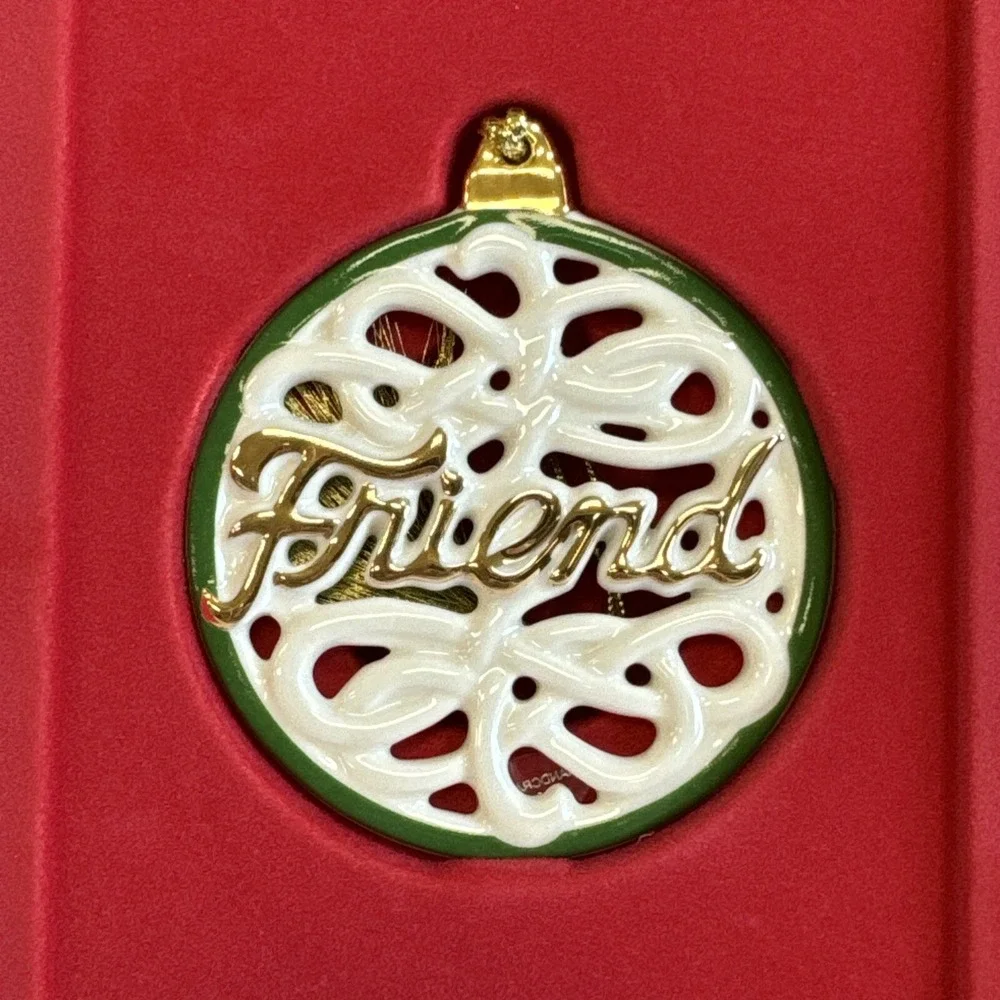 Lenox For My Friend Christmas Ornament Pierced China Gold Accent 812846